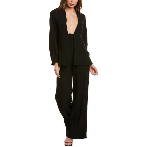 NWT STAUD Catch Jumpsuit Black Size 0 Long Sleeve Straight Leg Crepe Sexy Dressy